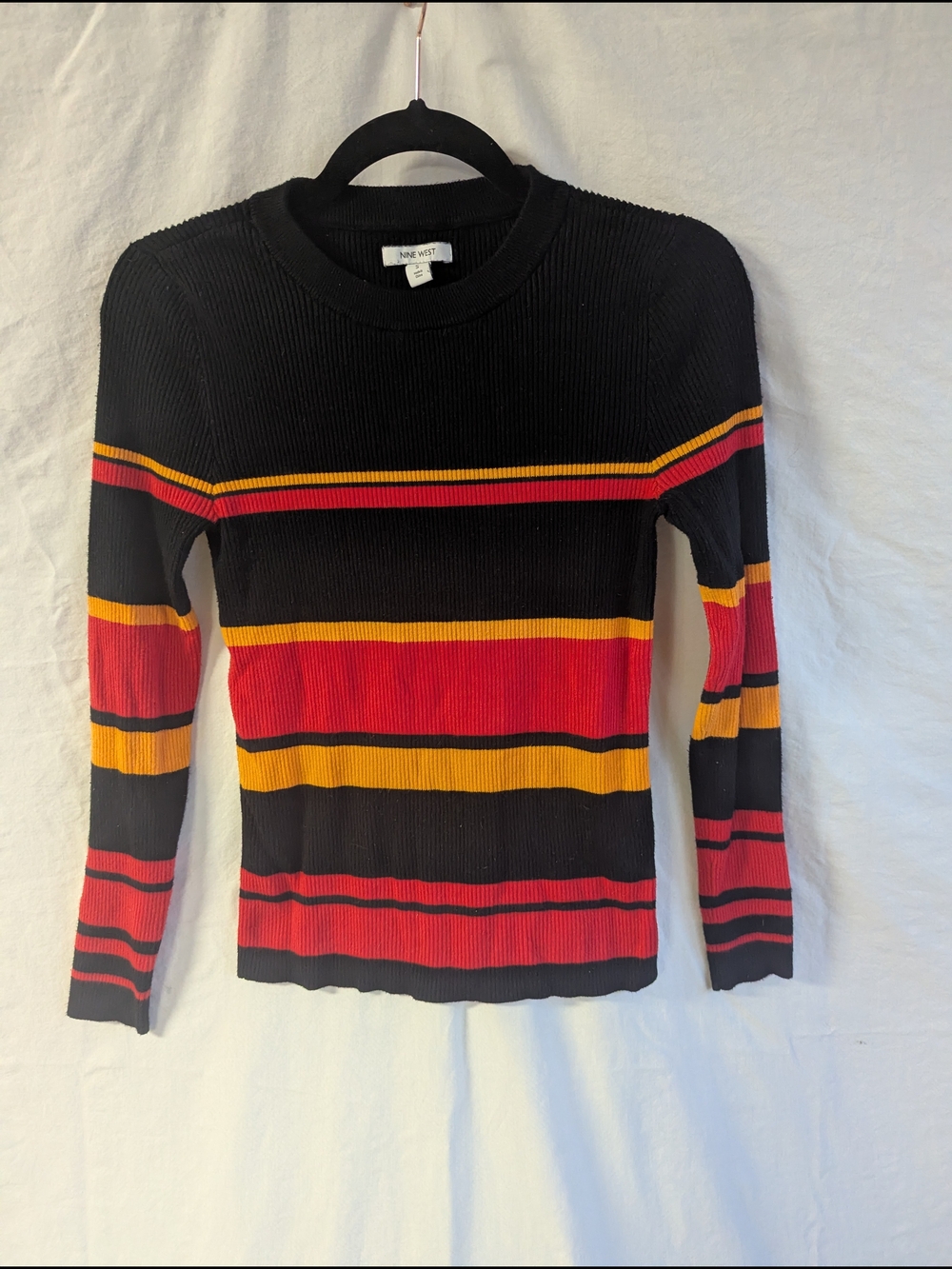 Nine West Black Ribbed Crewneck Sweater